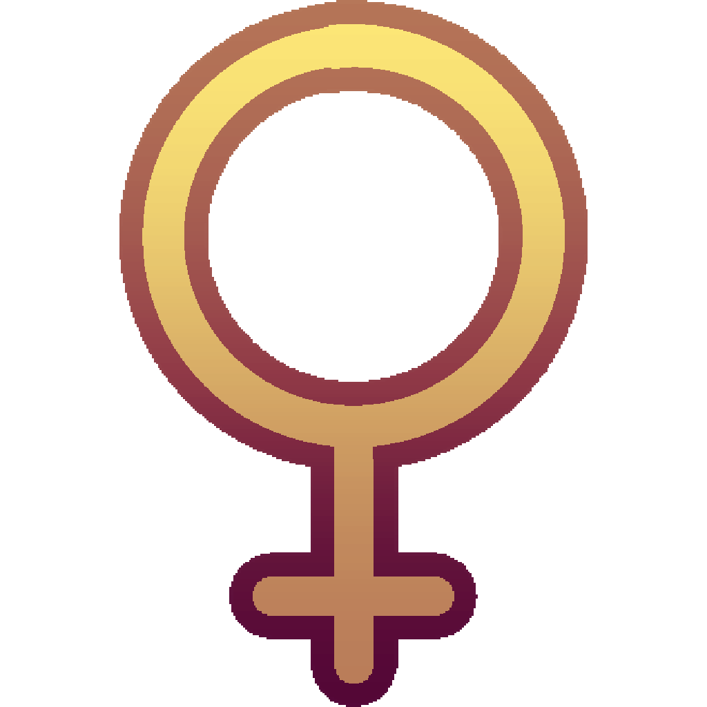 The astro symbol for venus in yellow/gold. It looks like a circle on top of a stick with a crossbar.